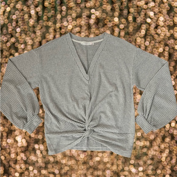 Lush Tops - Lush 3/4 Sleeve Top Bottom Twist, Color Light Gray , Size Medium.
